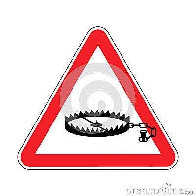 Attention Bear trap. Warning red road sign. Caution animal mantrap Vector Illustration