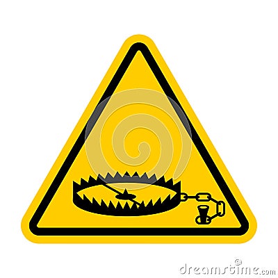 Attention Bear trap. Warning yellow road sign. Caution animal mantrap Vector Illustration
