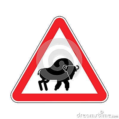 Attention Bison. Caution Aurochs. warning Zubr. Admonition Wild Vector Illustration