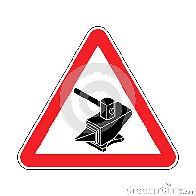 Attention Blacksmith! Caution Hammer and Anvil! Red triangular road sign Vector Illustration