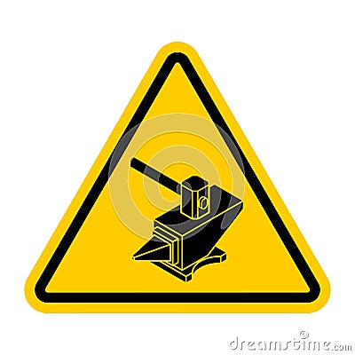 Attention Blacksmith! Caution Hammer and Anvil! Yellow triangular road sign Vector Illustration