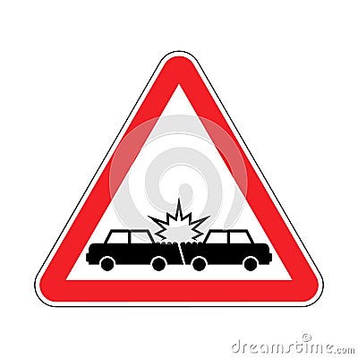 Attention Car crash. Caution Accident cars. Transportation wreck Vector Illustration