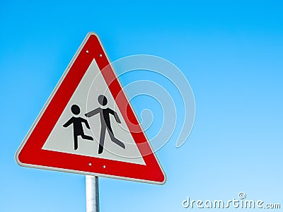 Attention children traffic sign shield Stock Photo