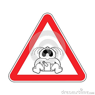 Attention Crying baby. Warning red road sign. Caution Childrens tantrum Vector Illustration