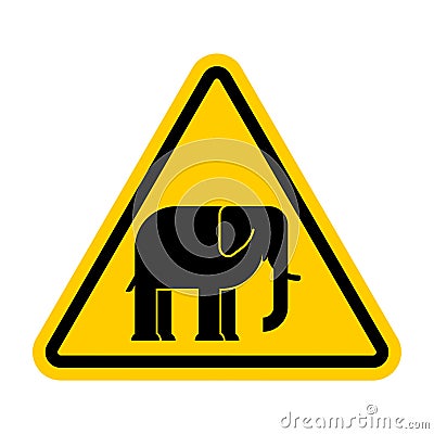 Attention Elephant. Caution African animal. Yellow road sign Dan Vector Illustration