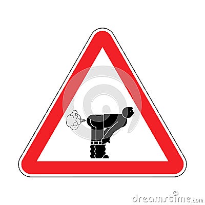 Attention Fart. Warning red road sign. Caution Farting Vector Illustration