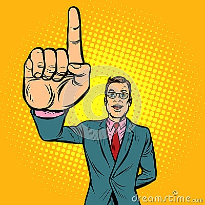 Attention gesture man. index finger up Vector Illustration