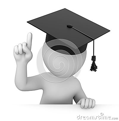 Attention! Graduate points finger up Stock Photo