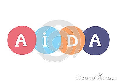 AIDA handwritten concept. Attention, Interest, Desire and Action - vector business illustration. Vector Illustration