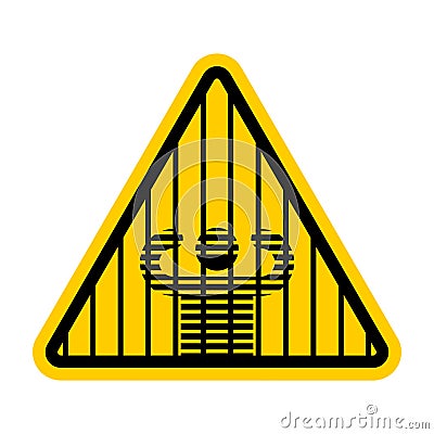 Attention prison. Caution jail. Yellow road sign. Warning Criminals Vector Illustration