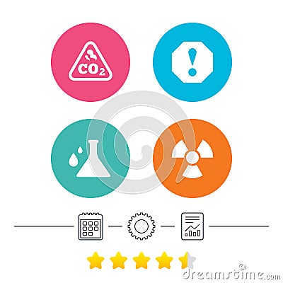 Attention radiation icons. Chemistry flask. Vector Illustration