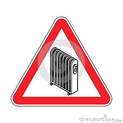 Attention Radiator heat . Warning red road sign. Caution Electric heating radiator Vector Illustration