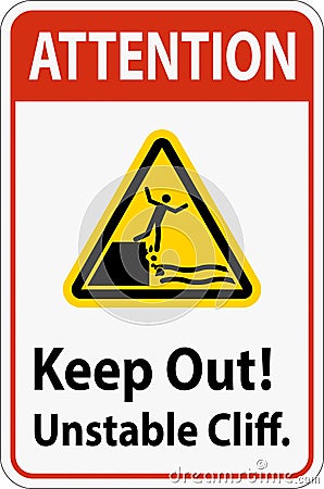 Attention Sign, Keep Out Unstable Cliff Vector Illustration