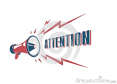 Attention sign with retro megaphone. vintage megaphone isolated on the white background. Stock Photo