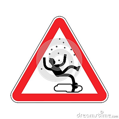 Attention Slippery ice road in winter. Caution Slip on ice. Red Vector Illustration