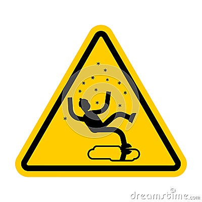 Attention Slippery ice road in winter. Caution Slip on ice. Yell Vector Illustration