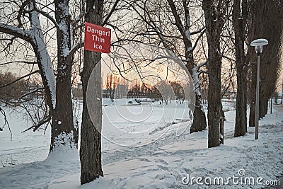Attention thin ice Stock Photo