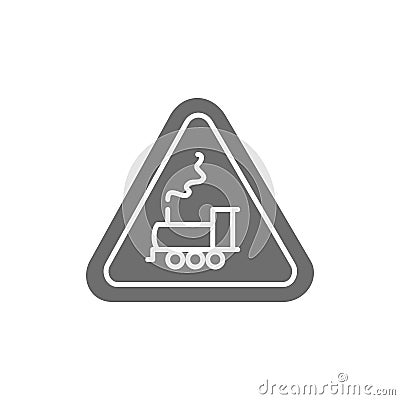 Attention train sign, railway traffic grey icon. Vector Illustration