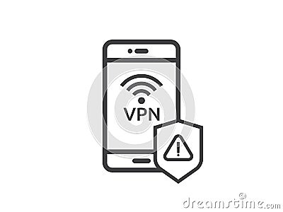 attention warning alert sign with exclamation mark symbol. shield line icon for Internet VPN Security protection Concept vector i Vector Illustration