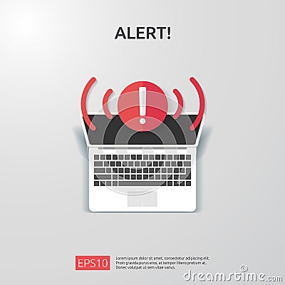 attention warning attacker alert sign with exclamation mark. beware alertness of internet danger symbol. shield line icon for VPN Vector Illustration