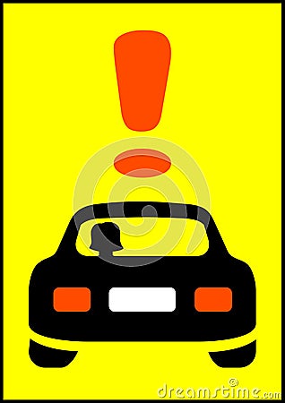 Attention woman driving a car road sign Stock Photo