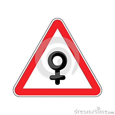 Attention woman. Female sign on red triangle. Road sign Caution Vector Illustration