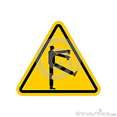 Attention Zombie. Caution zombi. Yellow triangle road sign Vector Illustration