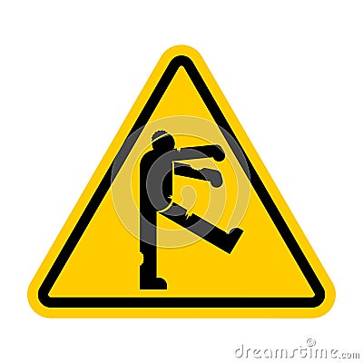 Attention Zombie. Warning yellow road sign. Caution Dead man monster walks Vector Illustration