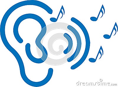 Attentively ear listen icon, attention, listen, ear blue vector icon. Vector Illustration