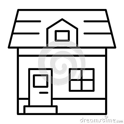 Attic cottage thin line icon. Architecture vector illustration isolated on white. Small house outline style design Vector Illustration