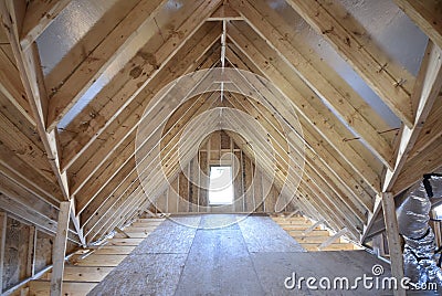 Attic Framing and Joist New Home Construction Stock Photo