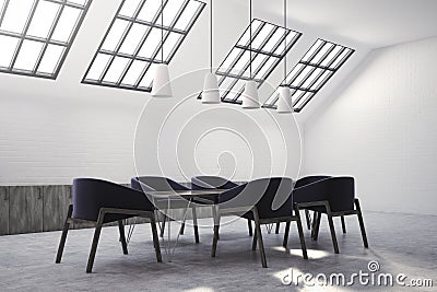 Attic meeting room corner, black chairs Stock Photo