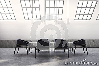 Attic meeting room interior, black chairs Stock Photo
