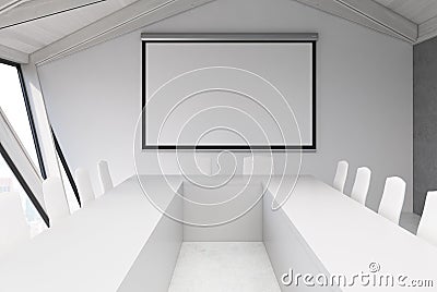 Attic meeting room, white ceiling, poster Stock Photo