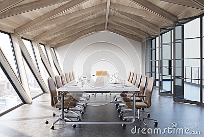 Attic meeting room, wooden ceiling Stock Photo