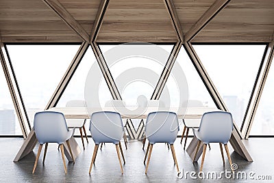 Attic meeting room, wooden ceiling, side view Stock Photo