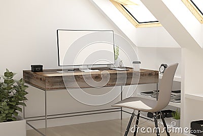 attic workplace white screen Stock Photo