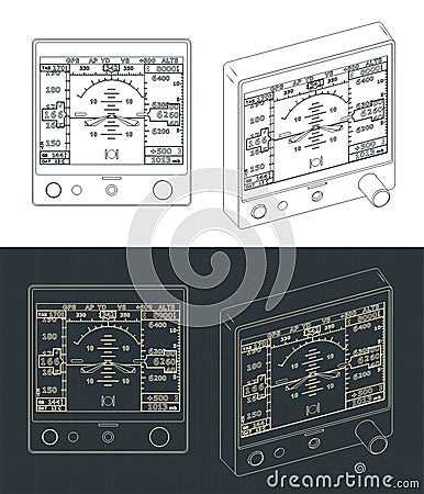 Attitude indicator and turn coordinator blueprints Vector Illustration