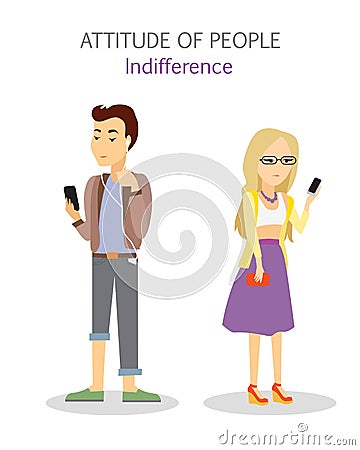 Attitude of People. Indifference. Apathy Teenagers Vector Illustration