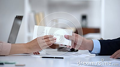 Attorney giving alimony to divorced woman, savings for single mother, legacy Stock Photo