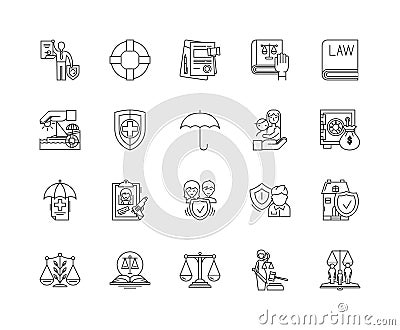 Attorneys line icons, signs, vector set, outline illustration concept Vector Illustration