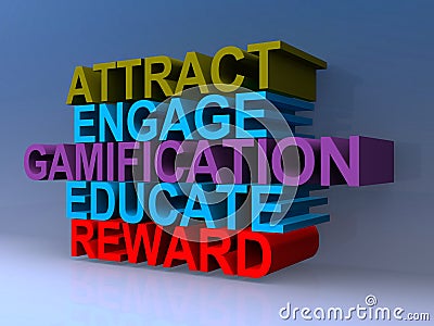Attract engage gamification educate reward on blue Stock Photo