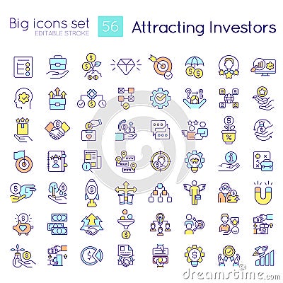 Attracting investors RGB color icons set Vector Illustration