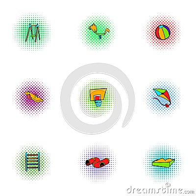 Attractions for children icons set, pop-art style Vector Illustration