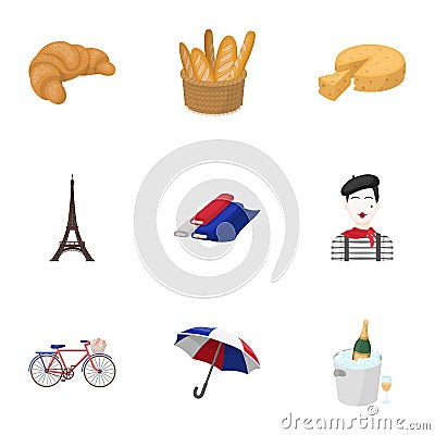 Attractions in France. Things to learn about France. France country icon in set collection on cartoon style vector Vector Illustration