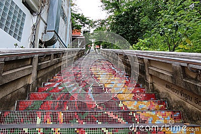 Attractions on the stairs up and down Wat Khao Kob or Wat Woranat Banphot, Nakhon Sawan Province, Thailand Stock Photo