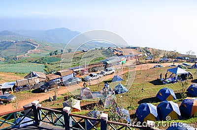 Attractions tent on the mountain at Phu Tuppik. Stock Photo