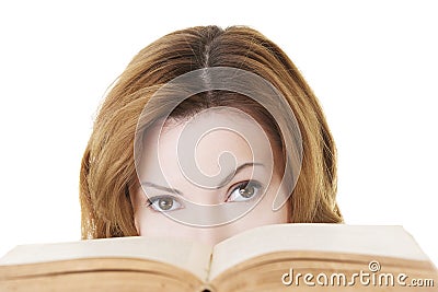 Attractive adult woman with books. Stock Photo