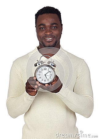 Attractive african man with a silver clock Stock Photo