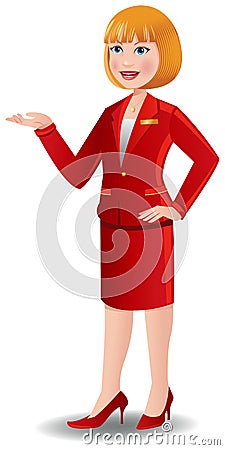 Attractive air hostess in red uniform Vector Illustration